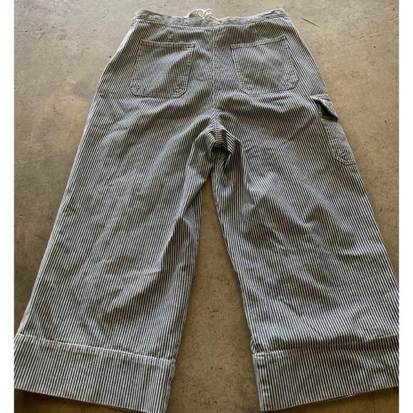 Vintage Ralph Lauren Jeans Co. Pants 12 Blue White Stripe Cropped Cargo Pockets - Picture 4 of 13
